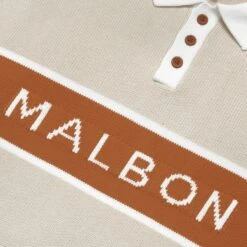 MALBON BLOCK LONG SLEEVE KNIT POLO -Golf Equipment Shop MalbonBlockLSKnitPoloCream2